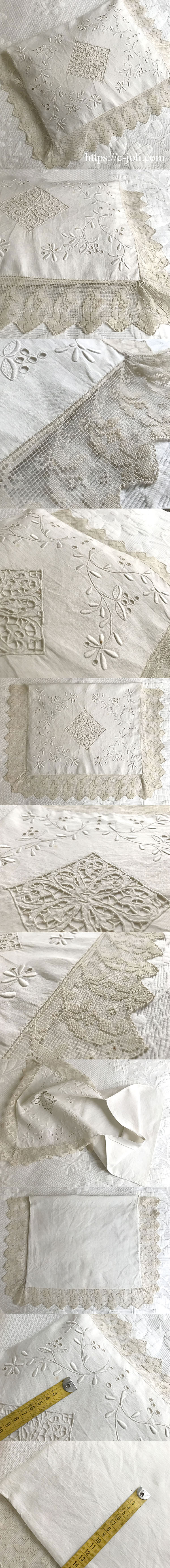 アンティークフランス 赤ピンク バリオンローズステッチ 西洋菊 リネン