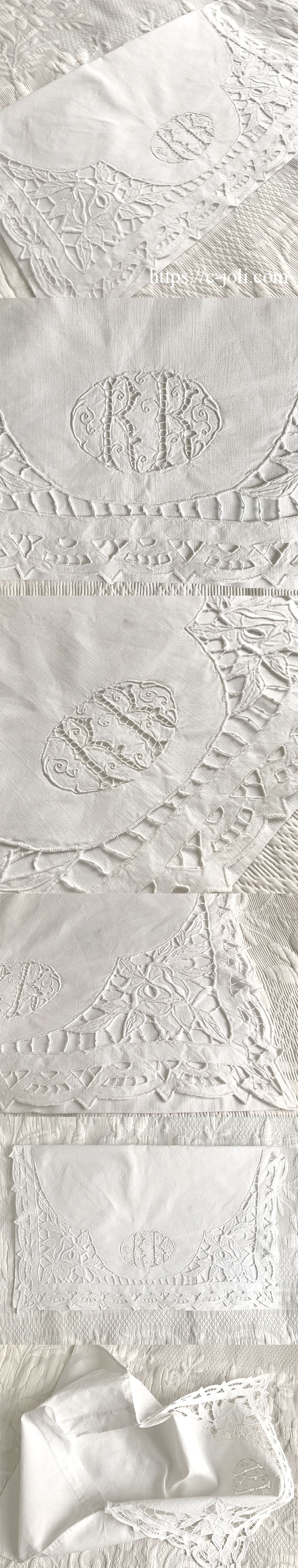 フランス アンティーク リシュリュー刺繍 ベッドカバー   リネン 特大) フランス アンティーク リネン カットワーク リシュリュー