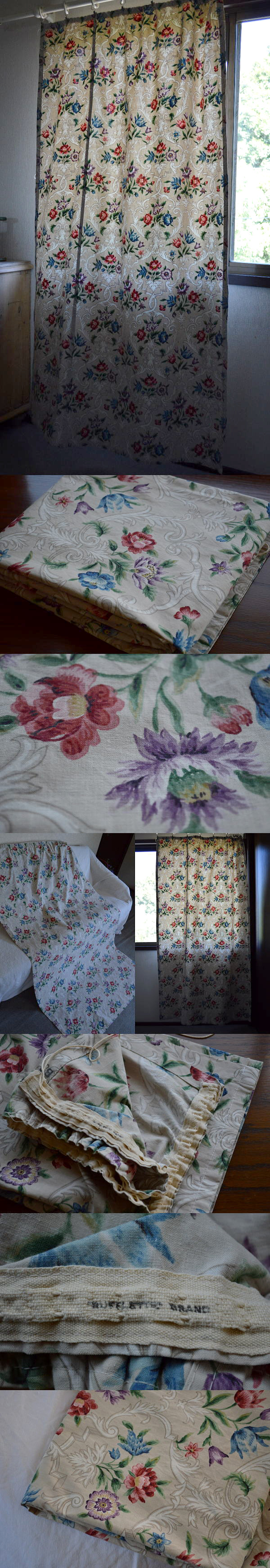 C-460 イギリスアンティークカーテン 花柄コットンカーテン 179cm