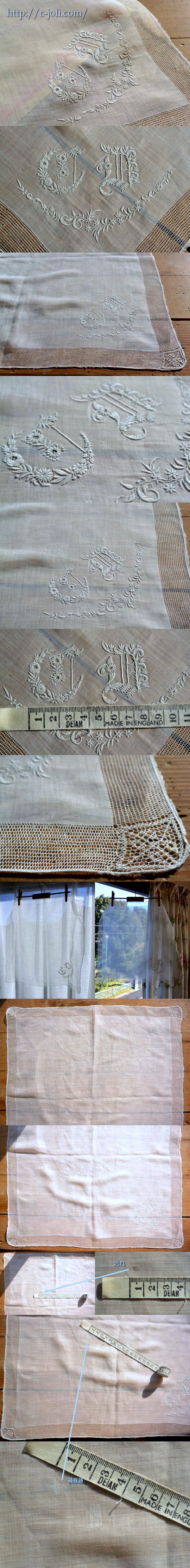 E-588 フランスアンティークハンカチ 19世紀ホワイトワーク手刺繍