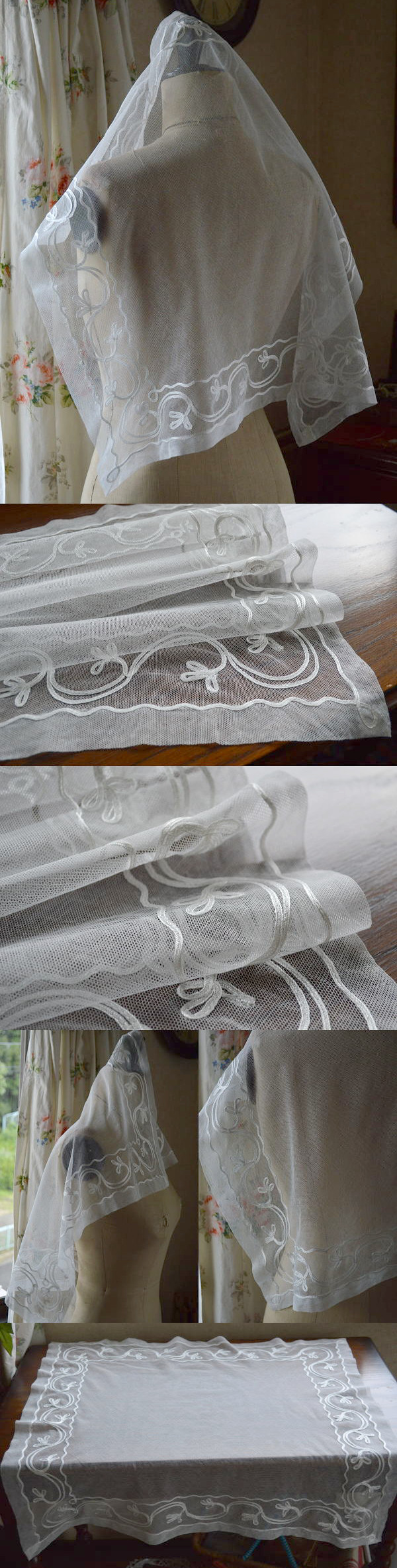 L1113 イギリスアンティークレースベール コットンチュールレースクロス
