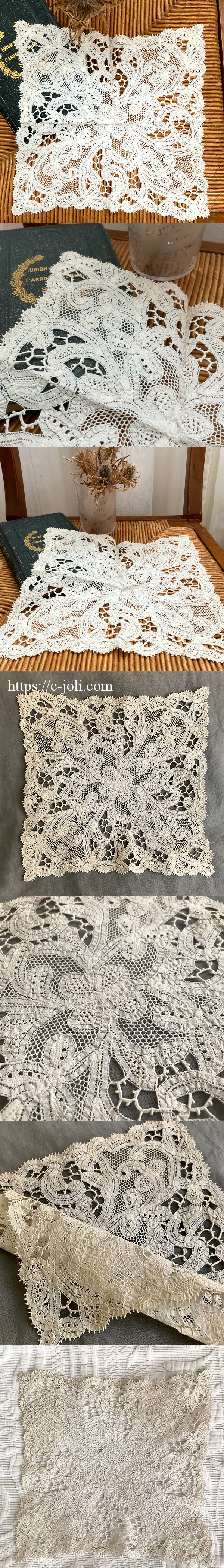 パリ発送】L2566 イタリアアンティークボビンレースクロス 19